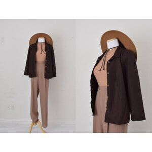 Vintage 90s Chocolate Brown Rayon/Polyester Shirt size PM‎